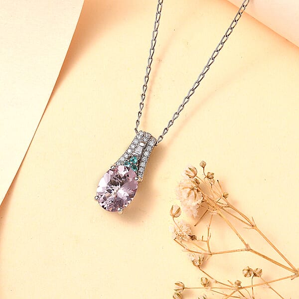 Certified & Appraised Rhapsody AAAA Pink Morganite Paraiba Tourmaline E-F VS Diamond 2.58 Ctw Pendant Necklace 20 Inches In 950 Platinum