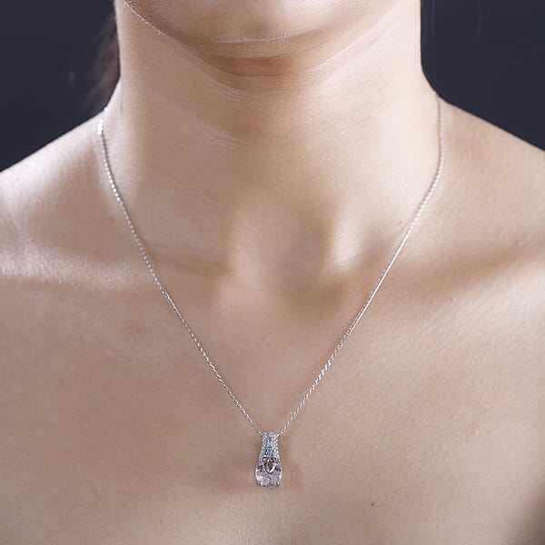 Certified & Appraised Rhapsody AAAA Pink Morganite Paraiba Tourmaline E-F VS Diamond 2.58 Ctw Pendant Necklace 20 Inches In 950 Platinum