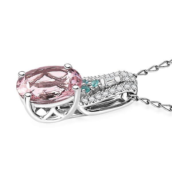 Certified & Appraised Rhapsody AAAA Pink Morganite Paraiba Tourmaline E-F VS Diamond 2.58 Ctw Pendant Necklace 20 Inches In 950 Platinum