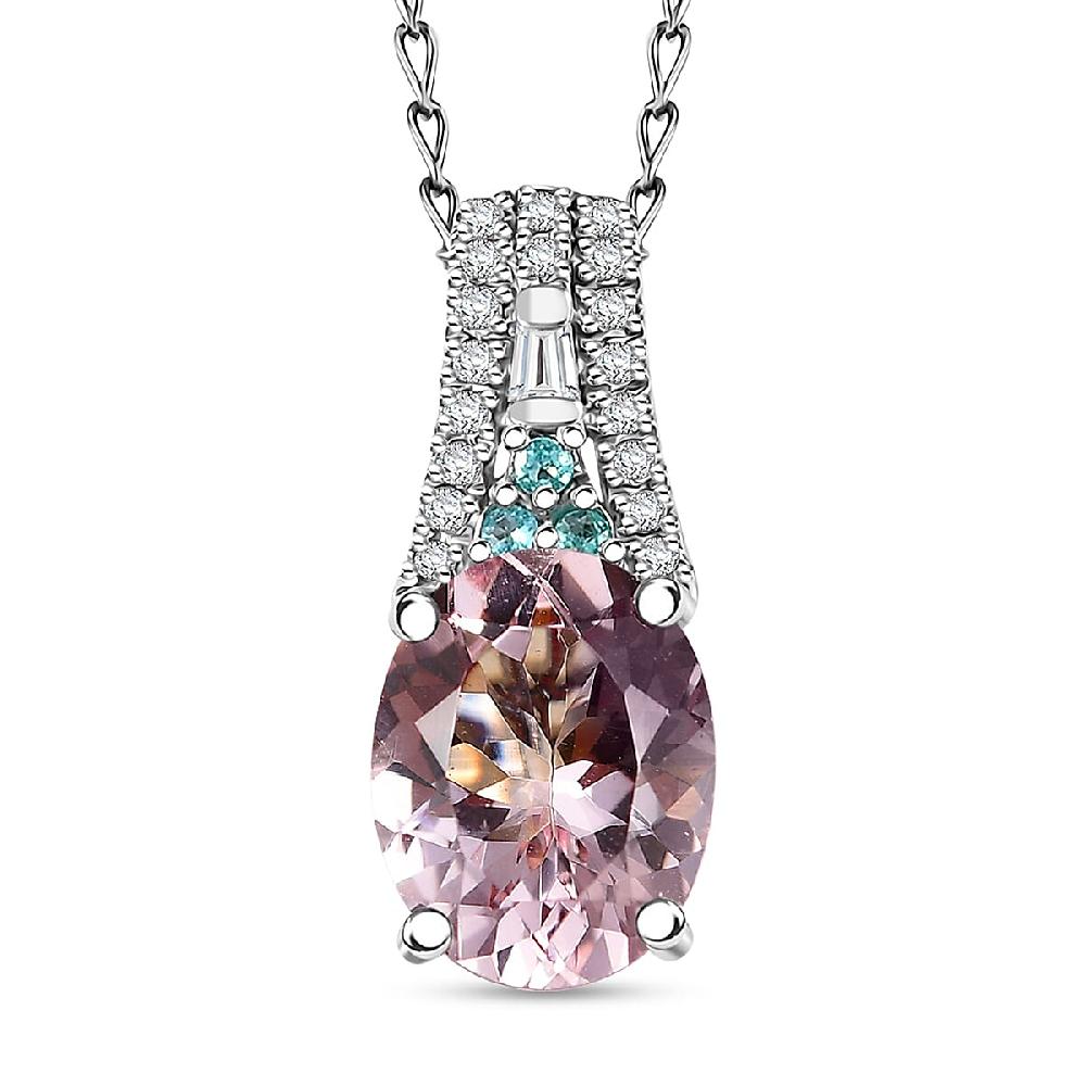 Certified & Appraised Rhapsody AAAA Pink Morganite Paraiba Tourmaline E-F VS Diamond 2.58 ctw Pendant Necklace 20 Inches in 950 Platinum