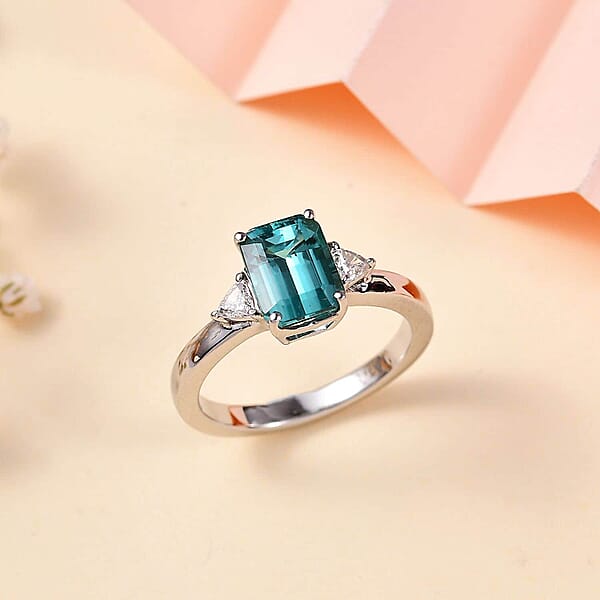 Certified & Appraised Rhapsody AAAA Pirineu Lagoon Tourmaline And E-F VS Diamond 2.47 Ctw Ring In 950 Platinum 7.80 Grams