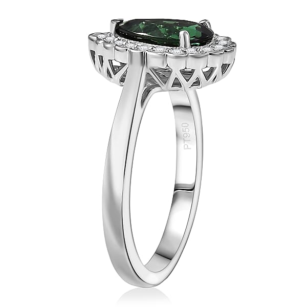 Certified & Appraised Rhapsody AAAA Pirineu Lagoon Tourmaline And E-F VS Diamond 1.50 Ctw Ring In 950 Platinum 6.22 Grams