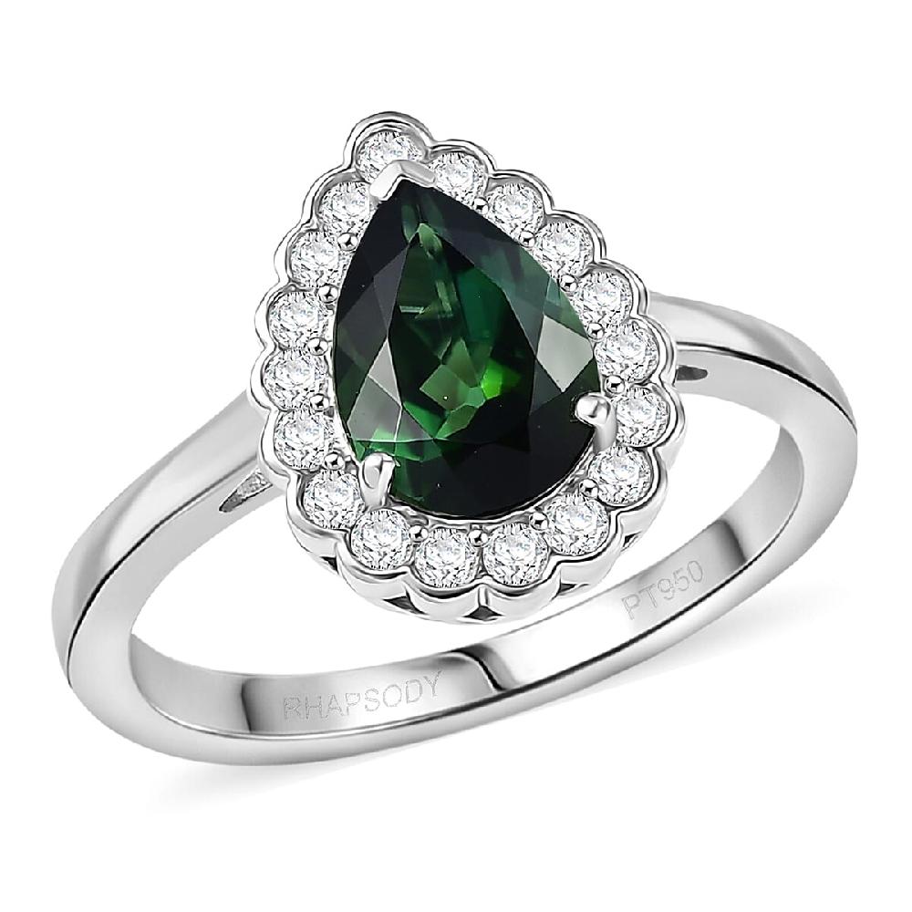 Certified & Appraised Rhapsody AAAA Pirineu Lagoon Tourmaline and E-F VS Diamond 1.50 ctw Ring in 950 Platinum 6.22 Grams