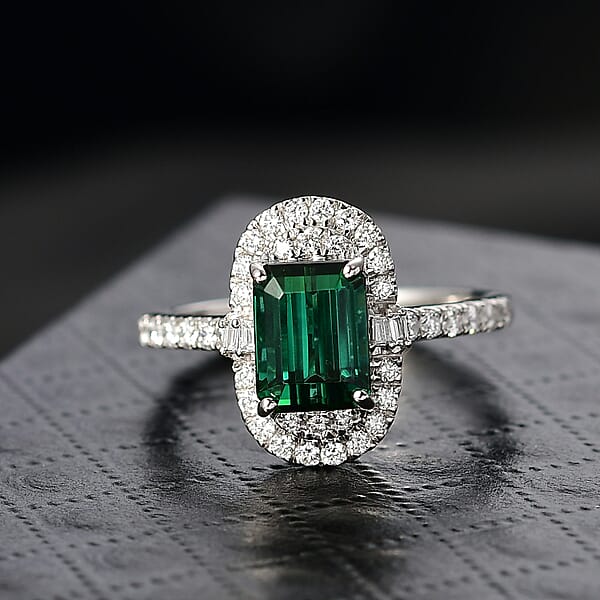 Certified & Appraised Rhapsody AAAA Pirineu Lagoon Tourmaline And Diamond E-F VS 2.35 Ctw Ring In 950 Platinum 6.10 Grams