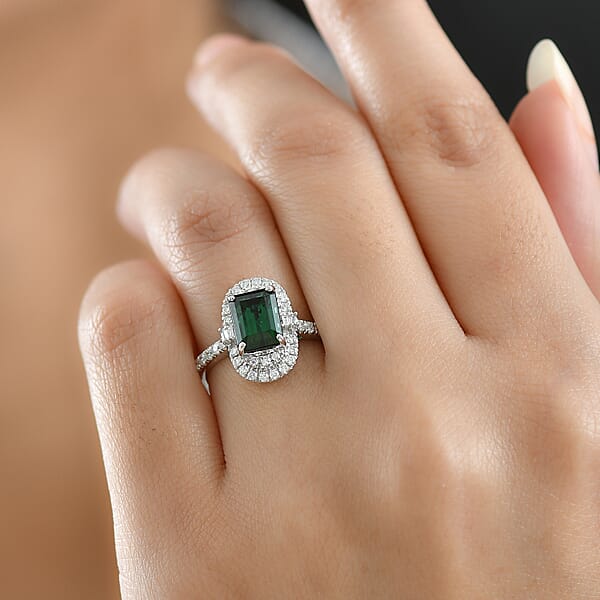 Certified & Appraised Rhapsody AAAA Pirineu Lagoon Tourmaline And Diamond E-F VS 2.35 Ctw Ring In 950 Platinum 6.10 Grams