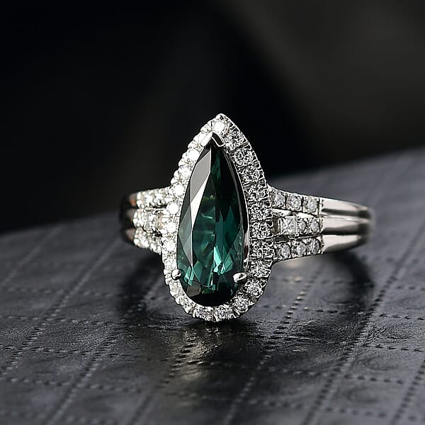 Certified & Appraised Rhapsody AAAA Pirineu Lagoon Tourmaline And Diamond E-F VS 2.25 Ctw Ring In 950 Platinum 7.30 Grams