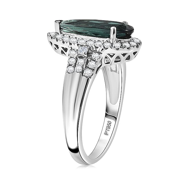 Certified & Appraised Rhapsody AAAA Pirineu Lagoon Tourmaline And Diamond E-F VS 2.25 Ctw Ring In 950 Platinum 7.30 Grams