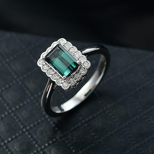 Certified & Appraised Rhapsody AAAA Pirineu Lagoon Tourmaline And E-F VS Diamond 1.50 Ctw Ring In 950 Platinum 5.75 Grams