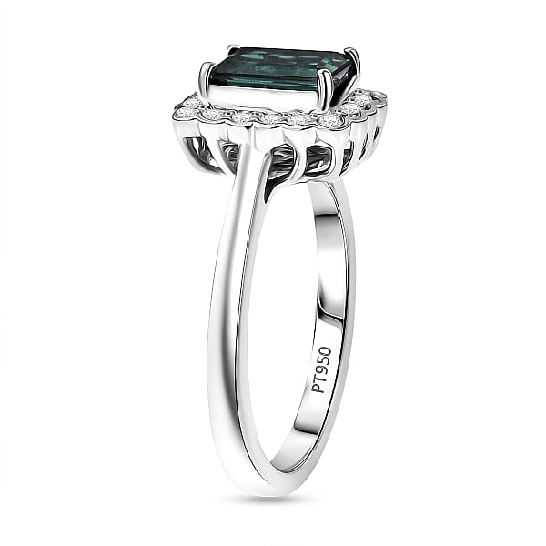 Certified & Appraised Rhapsody AAAA Pirineu Lagoon Tourmaline And E-F VS Diamond 1.50 Ctw Ring In 950 Platinum 5.75 Grams