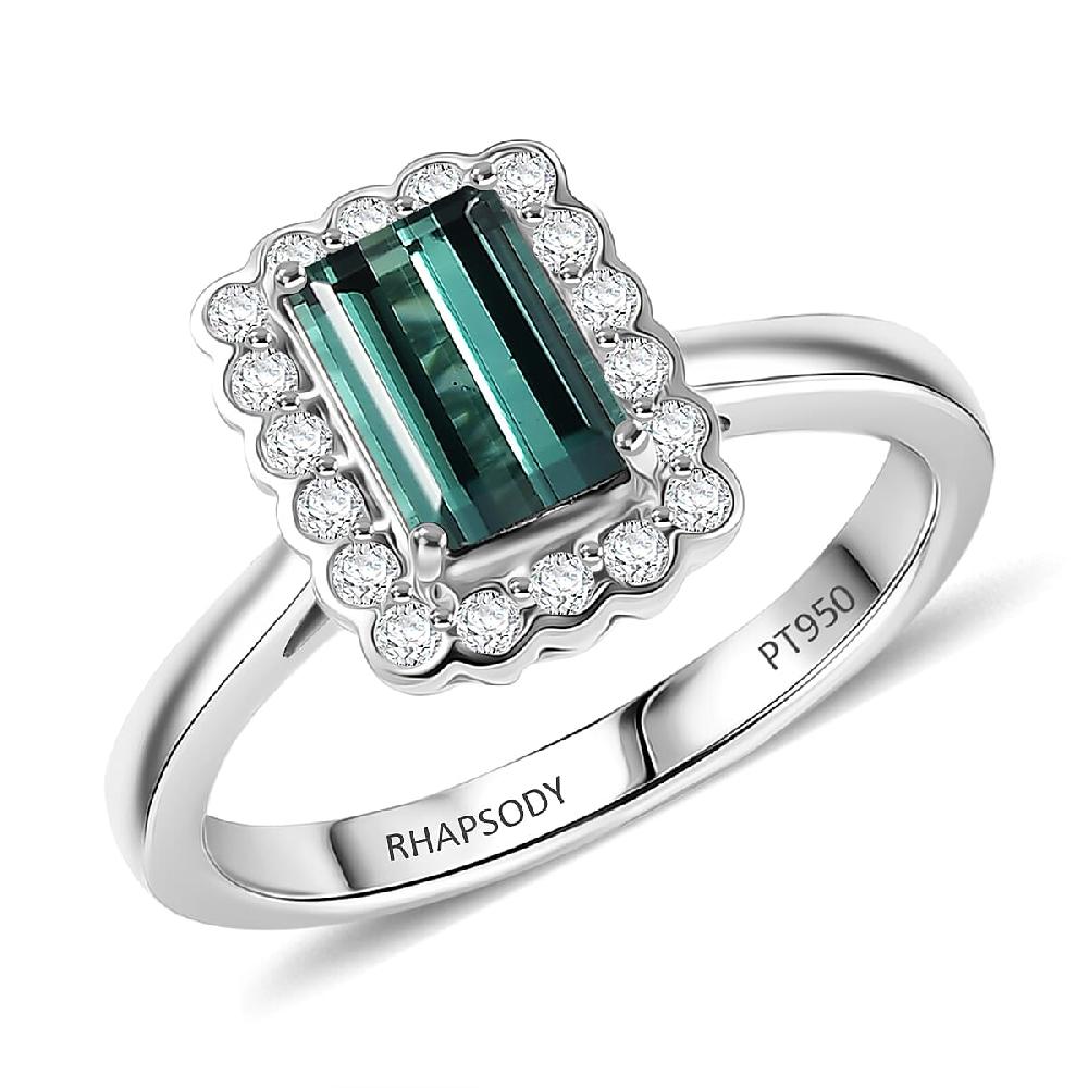 Certified & Appraised Rhapsody AAAA Pirineu Lagoon Tourmaline and E-F VS Diamond 1.50 ctw Ring in 950 Platinum 5.75 Grams