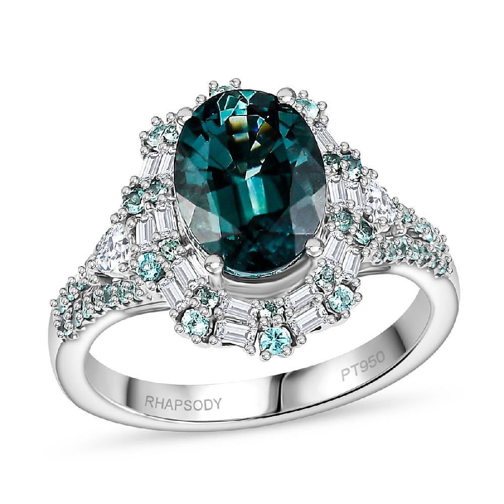 Certified & Appraised Rhapsody AAAA Pirineu Lagoon Tourmaline Paraiba Tourmaline and E-F VS2 Diamond 4.40 ctw Ring in 950 Platinum 9 Grams