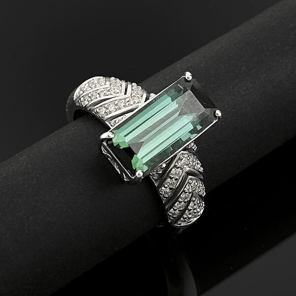 Certified & Appraised Rhapsody AAAA Pirineu Lagoon Tourmaline And E-F VS Diamond 5.05 Ctw Ring In 950 Platinum 9.35 Grams