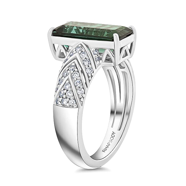 Certified & Appraised Rhapsody AAAA Pirineu Lagoon Tourmaline And E-F VS Diamond 5.05 Ctw Ring In 950 Platinum 9.35 Grams