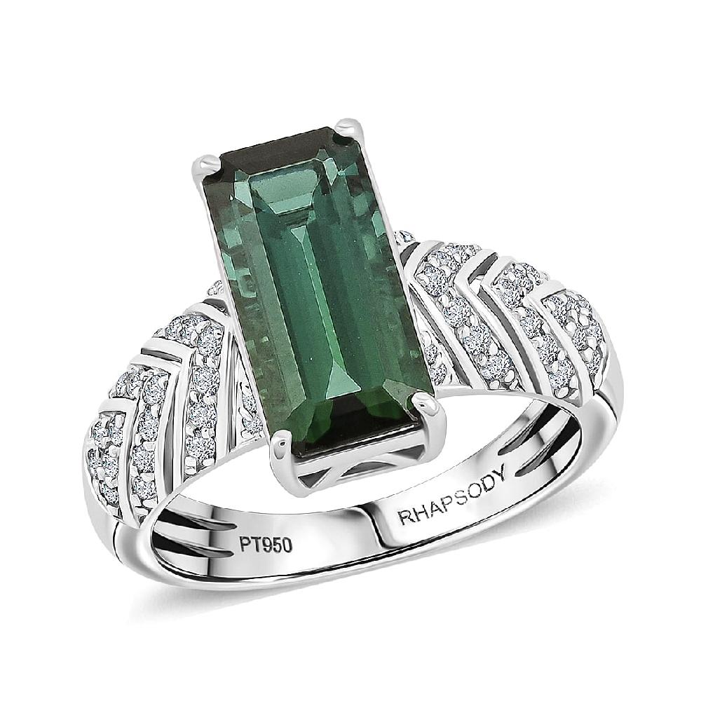 Certified & Appraised Rhapsody AAAA Pirineu Lagoon Tourmaline and E-F VS Diamond 5.05 ctw Ring in 950 Platinum 9.35 Grams