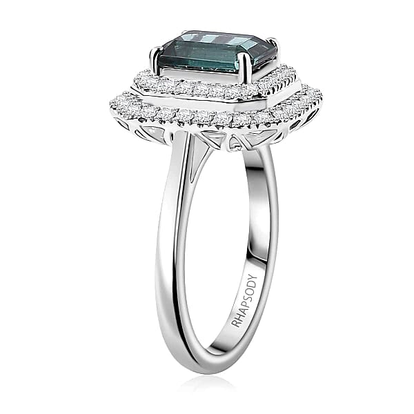 Certified & Appraised Rhapsody AAAA Pirineu Lagoon Tourmaline And E-F VS2 Diamond 3.30 Ctw Double Halo Ring In 950 Platinum (Size 10.0) 8.05 Grams