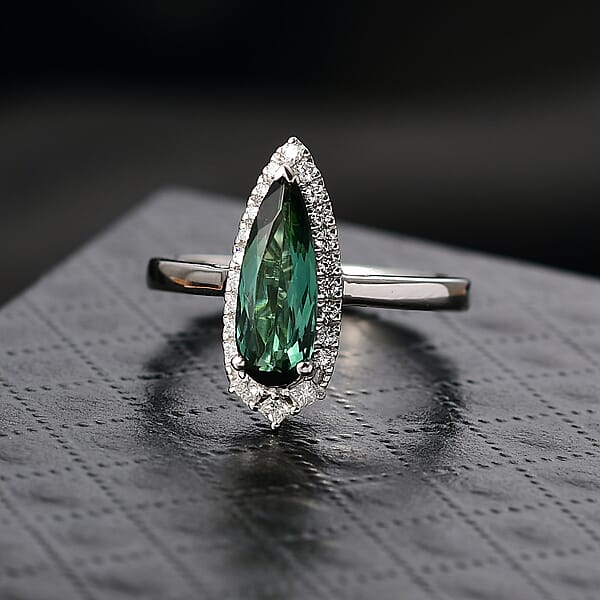 Certified & Appraised Rhapsody AAAA Pirineu Lagoon Tourmaline And E-F VS Diamond 1.51 Ctw Ring In 950 Platinum 6.36 Grams