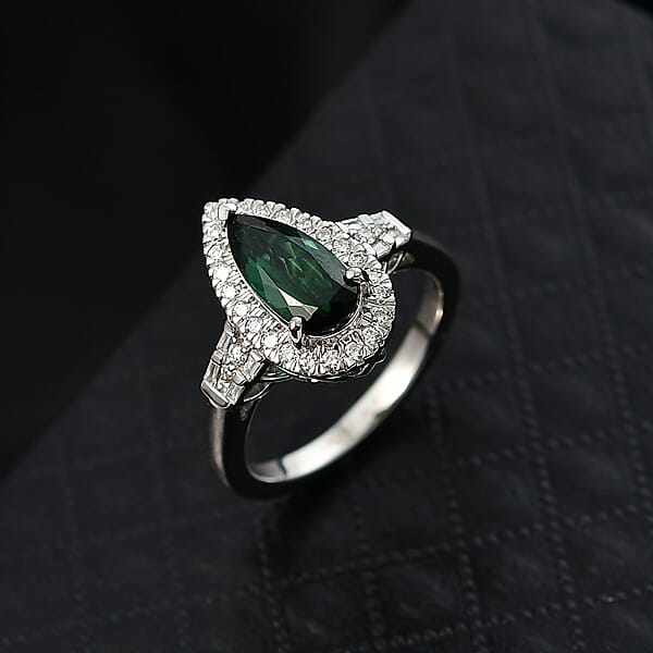 Certified & Appraised Rhapsody AAAA Pirineu Lagoon Tourmaline And E-F VS Diamond 1.45 Ctw Ring In 950 Platinum 7 Grams