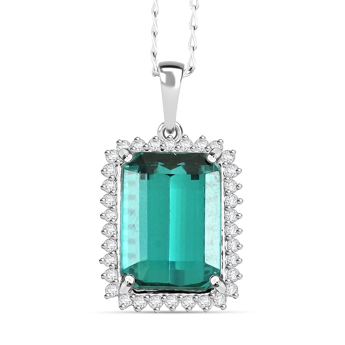 Certified & Appraised Rhapsody AAAA Pirineu Lagoon Tourmaline and E-F VS Diamond 8.15 ctw Pendant without Chain in 950 Platinum