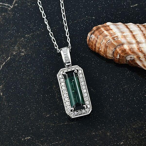 Certified & Appraised Rhapsody AAAA Pirineu Lagoon Tourmaline And E-F VS Diamond 2.88 Ctw Pendant Necklace 20 Inches In 950 Platinum 5.38 Grams