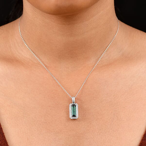 Certified & Appraised Rhapsody AAAA Pirineu Lagoon Tourmaline And E-F VS Diamond 2.88 Ctw Pendant Necklace 20 Inches In 950 Platinum 5.38 Grams