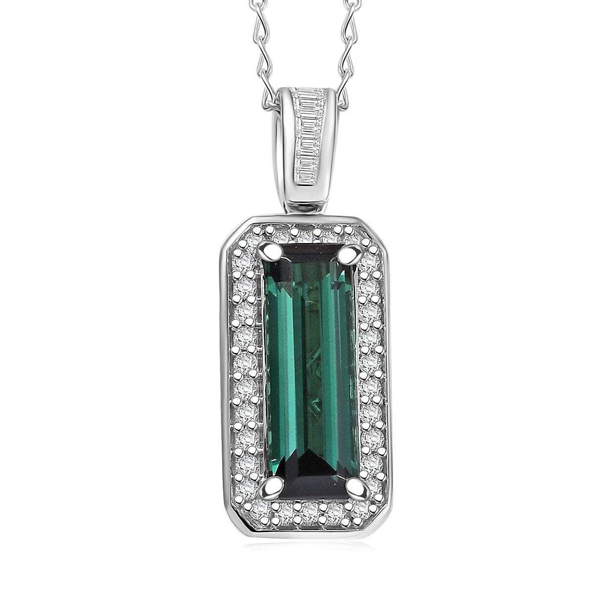 Certified & Appraised Rhapsody AAAA Pirineu Lagoon Tourmaline and E-F VS Diamond 2.88 ctw Pendant Necklace 20 Inches in 950 Platinum 5.38 Grams