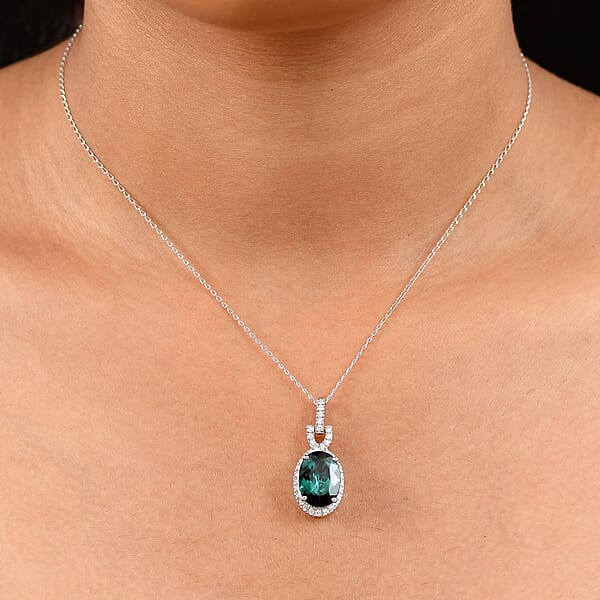Certified & Appraised Rhapsody AAAA Pirineu Lagoon Tourmaline And E-F VS Diamond 5.50 Ctw Pendant Necklace 20 Inches In 950 Platinum 4 Grams
