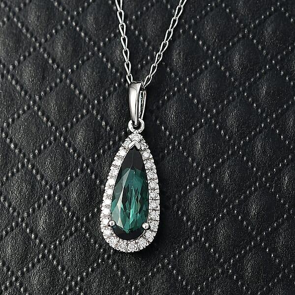 Certified & Appraised Rhapsody AAAA Pirineu Lagoon Tourmaline And Diamond E-F VS 2.00 Ctw Pendant Necklace In 950 Platinum 20 Inches