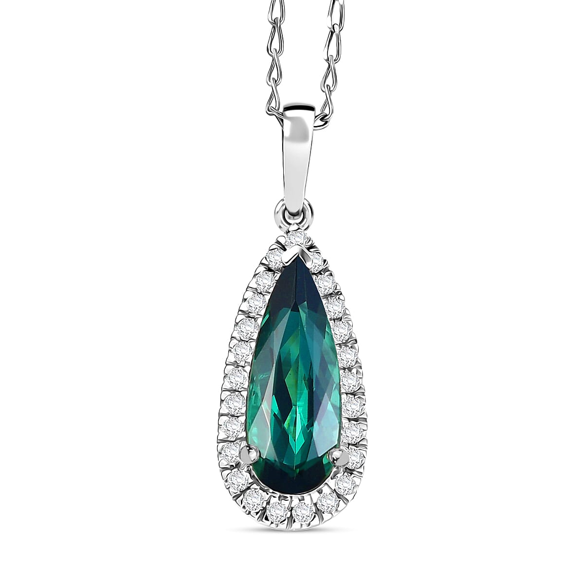 Certified & Appraised Rhapsody AAAA Pirineu Lagoon Tourmaline and Diamond E-F VS 2.00 ctw Pendant Necklace in 950 Platinum 20 Inches