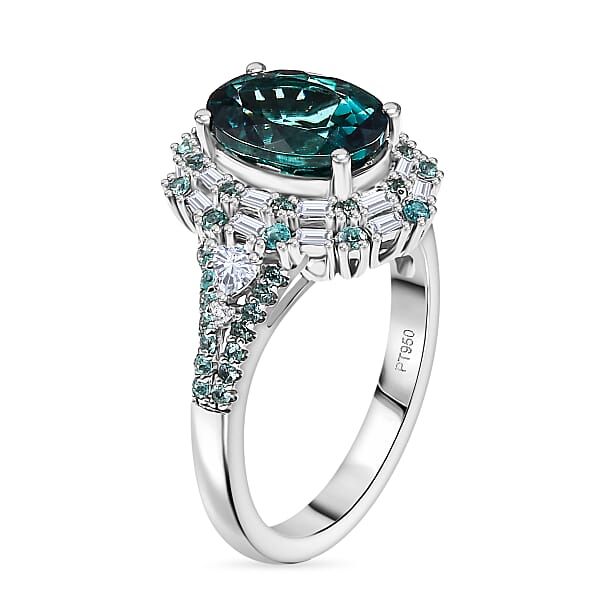 Certified & Appraised Rhapsody AAAA Pirineu Lagoon Tourmaline Paraiba Tourmaline And E-F VS2 Diamond 4.40 Ctw Ring In 950 Platinum 9 Grams