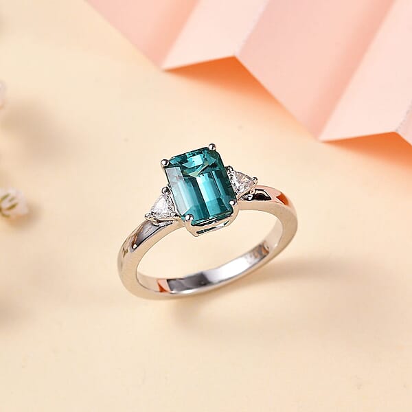 Certified & Appraised Rhapsody AAAA Pirineu Lagoon Tourmaline And E-F VS Diamond 2.47 Ctw Ring In 950 Platinum 7.80 Grams