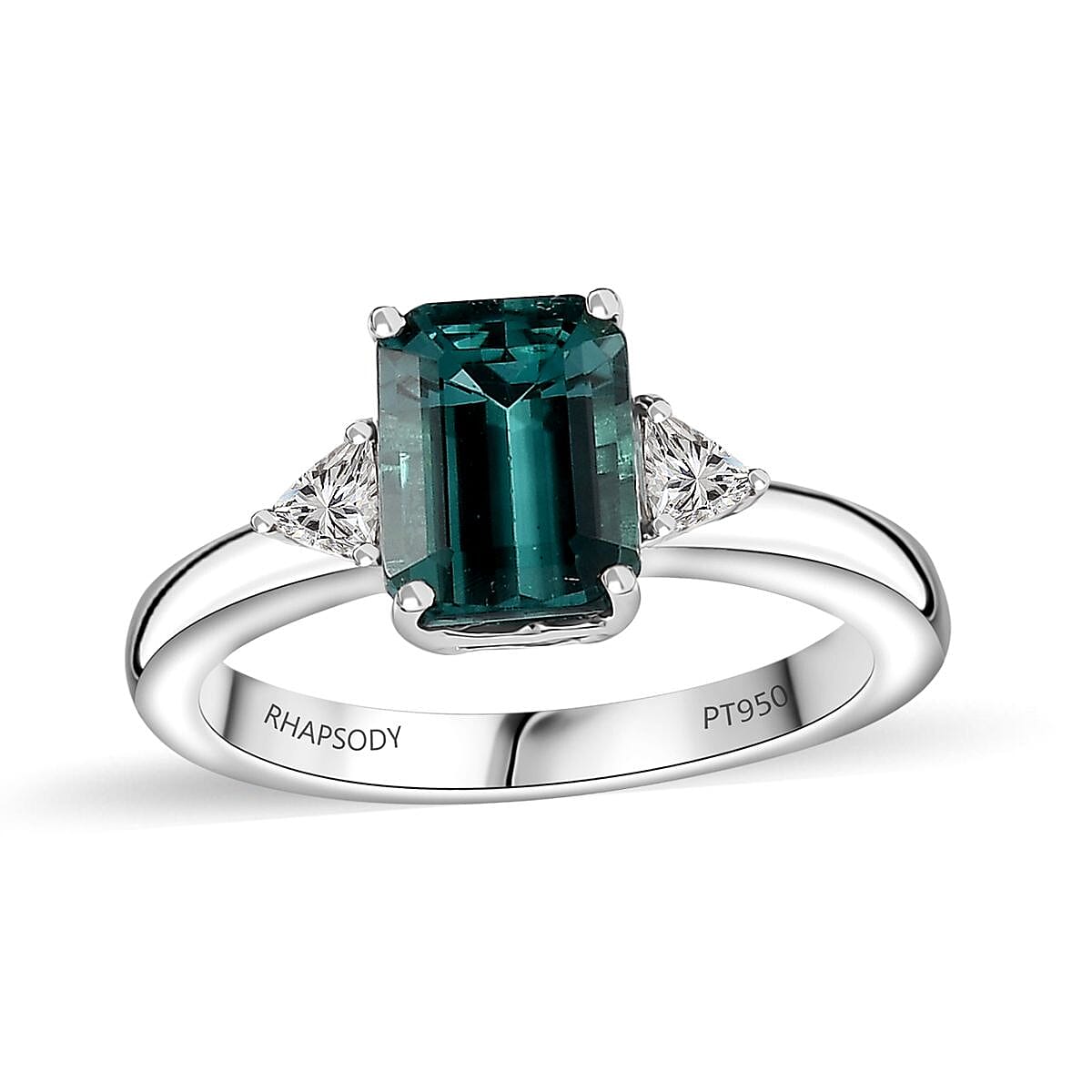 Certified & Appraised Rhapsody AAAA Pirineu Lagoon Tourmaline and E-F VS Diamond 2.47 ctw Ring in 950 Platinum 7.80 Grams