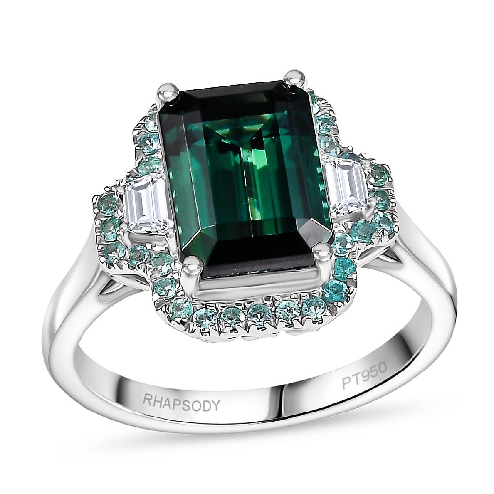 Certified & Appraised Rhapsody AAAA Pirineu Lagoon Tourmaline Paraiba Tourmaline and E-F VS2 Diamond 5.25 ctw Halo Ring in 950 Platinum (Del. in 10-12 Days)