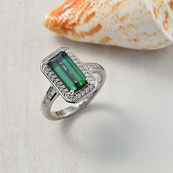 Certified & Appraised Rhapsody AAAA Pirineu Lagoon Tourmaline And E-F VS Diamond 2.86 Ctw Ring In 950 Platinum 7.48 Grams