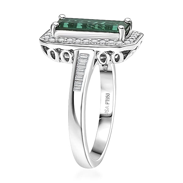 Certified & Appraised Rhapsody AAAA Pirineu Lagoon Tourmaline And E-F VS Diamond 2.86 Ctw Ring In 950 Platinum 7.48 Grams