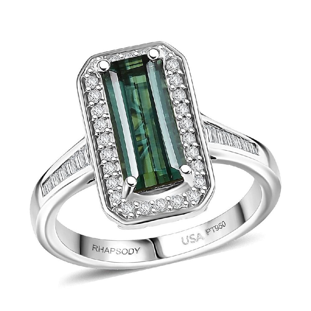 Certified & Appraised Rhapsody AAAA Pirineu Lagoon Tourmaline and E-F VS Diamond 2.86 ctw Ring in 950 Platinum 7.48 Grams