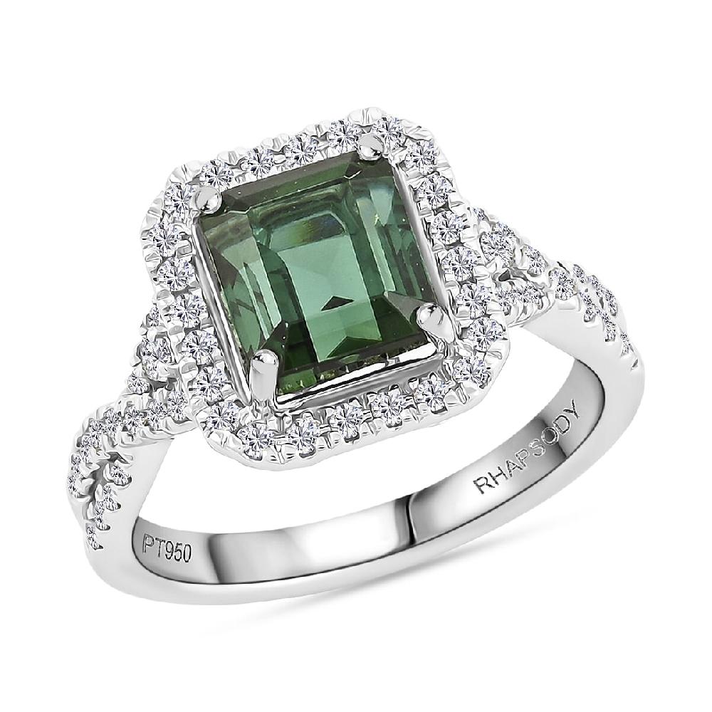 Certified & Appraised Rhapsody AAAA Pirineu Lagoon Tourmaline and E-F VS Diamond 3.50 ctw Ring in 950 Platinum 7.90 Grams