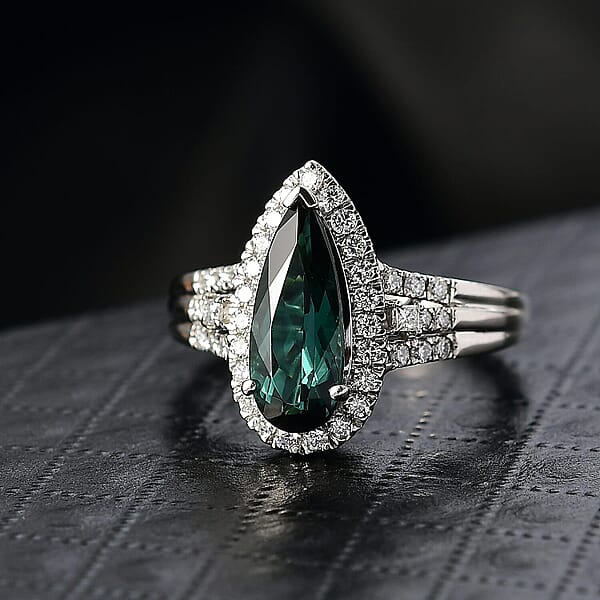 Certified & Appraised Rhapsody AAAA Pirineu Lagoon Tourmaline And Diamond E-F VS 2.25 Ctw Ring In 950 Platinum 7.30 Grams