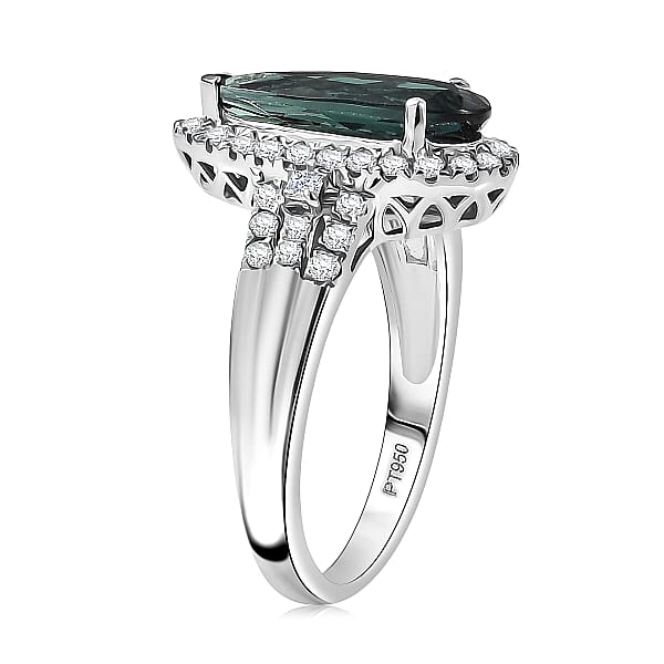 Certified & Appraised Rhapsody AAAA Pirineu Lagoon Tourmaline And Diamond E-F VS 2.25 Ctw Ring In 950 Platinum 7.30 Grams