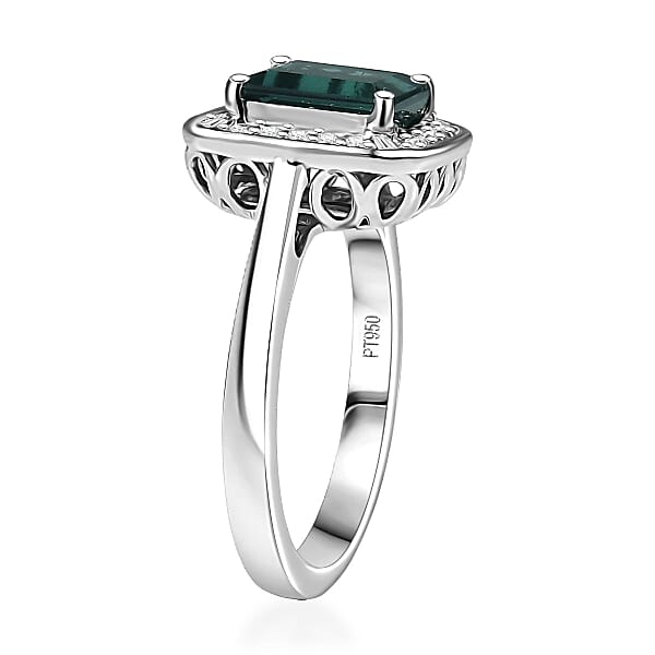 Certified & Appraised Rhapsody AAAA Pirineu Lagoon Tourmaline And E-F VS Diamond 2.48 Ctw Ring In 950 Platinum 6.57 Grams