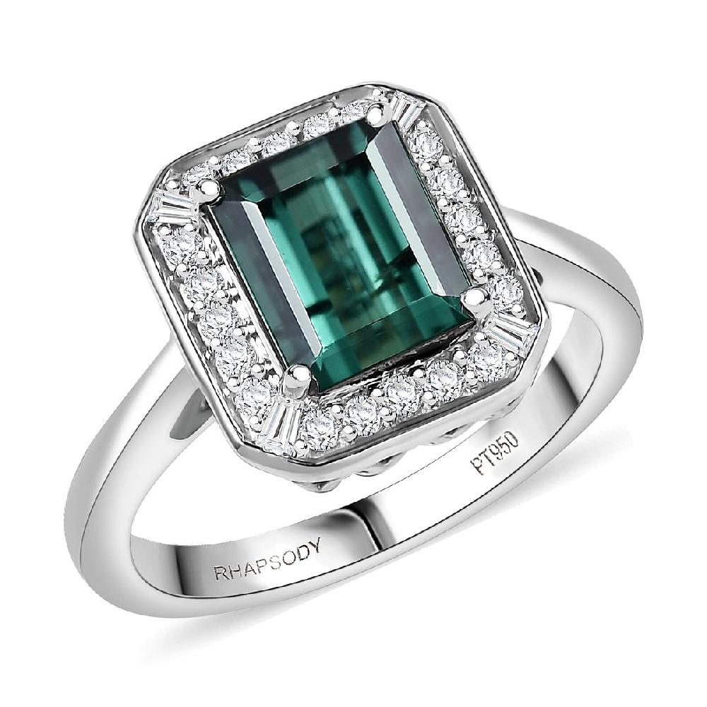 Certified & Appraised Rhapsody AAAA Pirineu Lagoon Tourmaline and E-F VS Diamond 2.48 ctw Ring in 950 Platinum 6.57 Grams