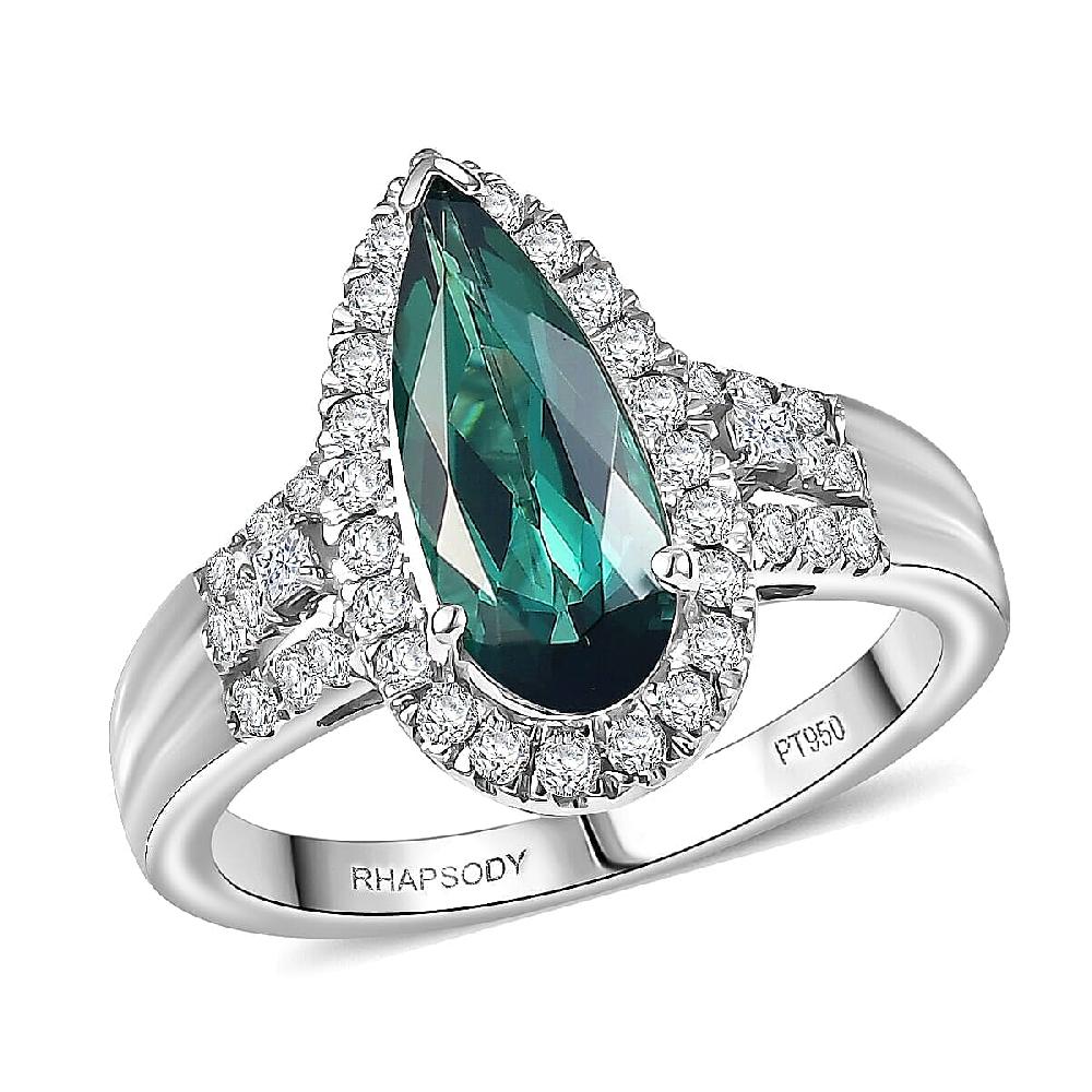 Certified & Appraised Rhapsody AAAA Pirineu Lagoon Tourmaline and Diamond E-F VS 2.25 ctw Ring in 950 Platinum 7.30 Grams
