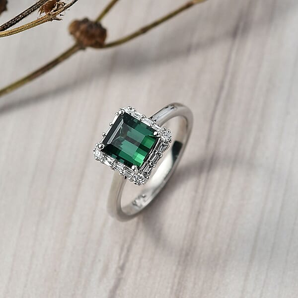 Certified & Appraised Rhapsody AAAA Pirineu Lagoon Tourmaline And E-F VS Diamond 2.37 Ctw Ring In 950 Platinum