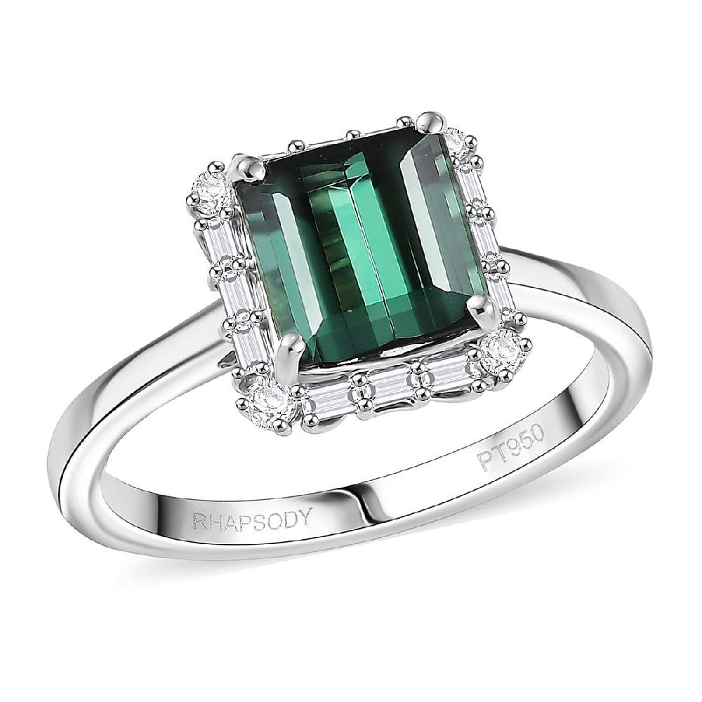 Certified & Appraised Rhapsody AAAA Pirineu Lagoon Tourmaline and E-F VS Diamond 2.37 ctw Ring in 950 Platinum