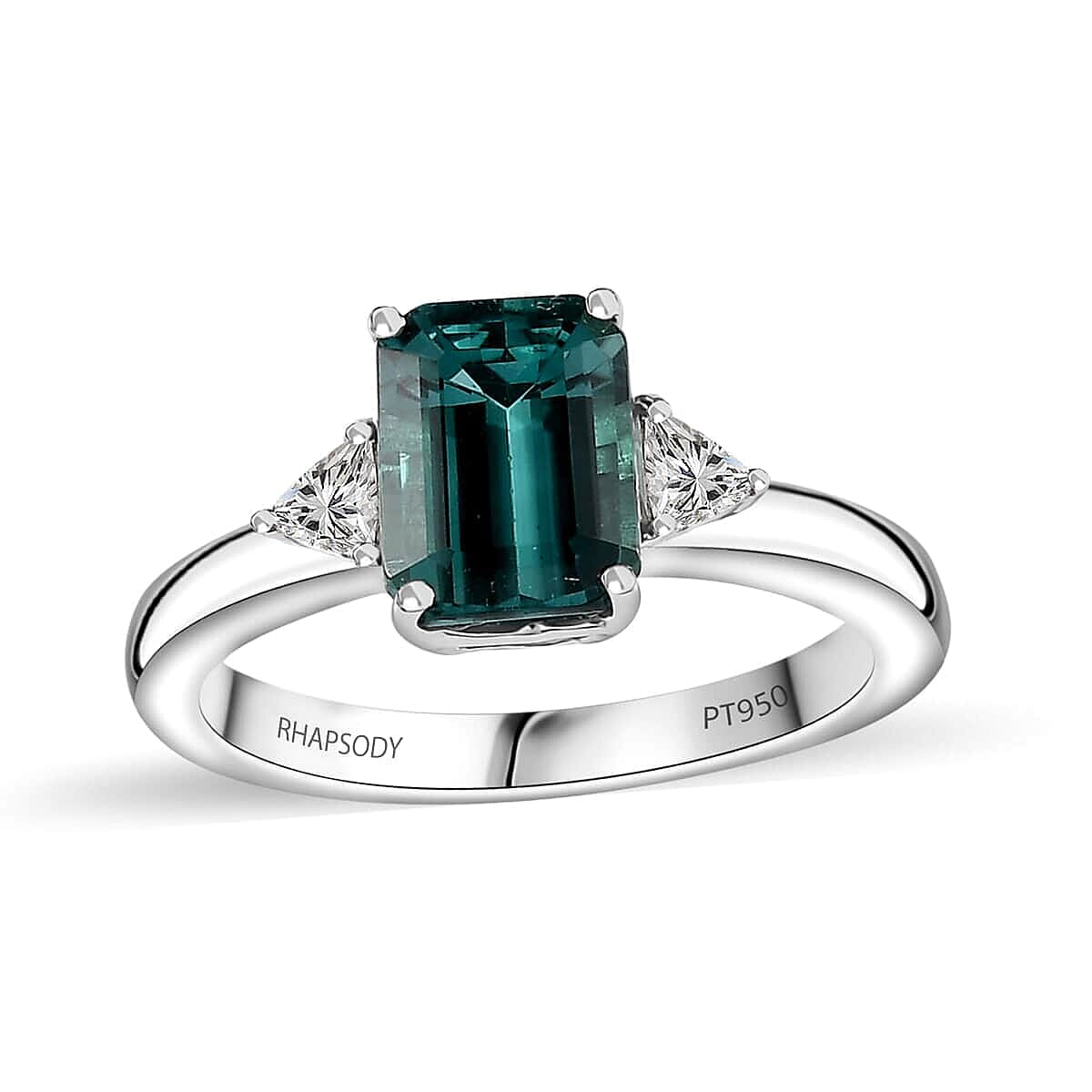 Certified & Appraised Rhapsody AAAA Pirineu Lagoon Tourmaline and E-F VS Diamond 2.47 ctw Ring in 950 Platinum 7.80 Grams