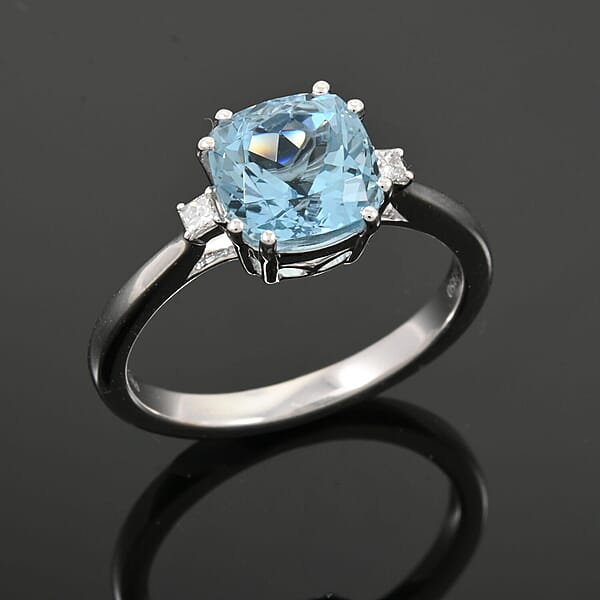 Certified & Appraised Rhapsody AAAA Santa Maria Aquamarine And E-F VS Diamond 2.35 Ctw Ring In 950 Platinum 5.80 Grams