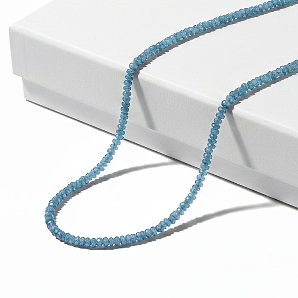 Certified & Appraised Rhapsody AAAA Santa Maria Aquamarine Beaded Graduated 70 ctw Necklace 18-20 Inches in 950 Platinum