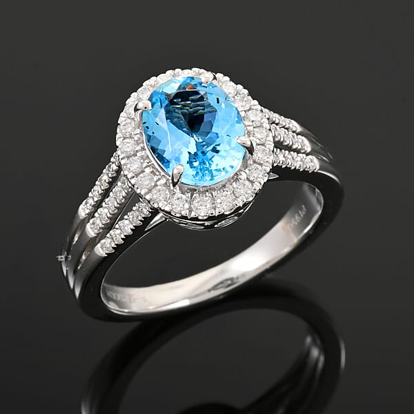 Certified & Appraised Rhapsody AAAA Santa Maria Aquamarine And E-F VS Diamond 2.05 Ctw Ring In 950 Platinum 8.50 Grams