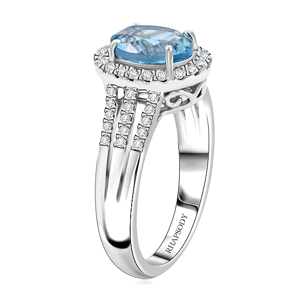 Certified & Appraised Rhapsody AAAA Santa Maria Aquamarine And E-F VS Diamond 2.05 Ctw Ring In 950 Platinum 8.50 Grams