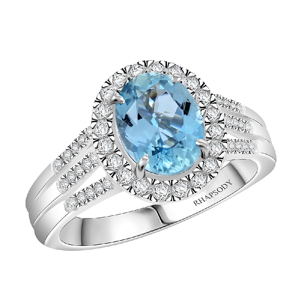 Certified & Appraised Rhapsody AAAA Santa Maria Aquamarine and E-F VS Diamond 2.05 ctw Ring in 950 Platinum 8.50 Grams