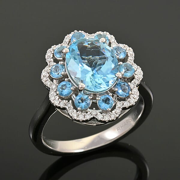 Certified & Appraised Rhapsody AAAA Santa Maria Aquamarine And E-F VS Diamond 3.10 Ctw Ring In 950 Platinum 9 Grams